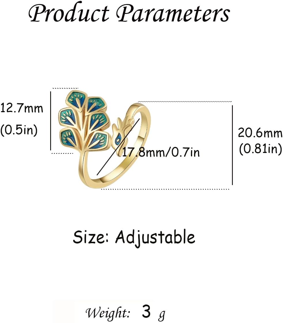 Vintage Enamel Peacock Ring for Women Silver Gold-Toned Animal Statement Open Band Finger Rings Adjustable Expandable Comfort Fit Boho Delicate Jewelry for Holiday - Image 6
