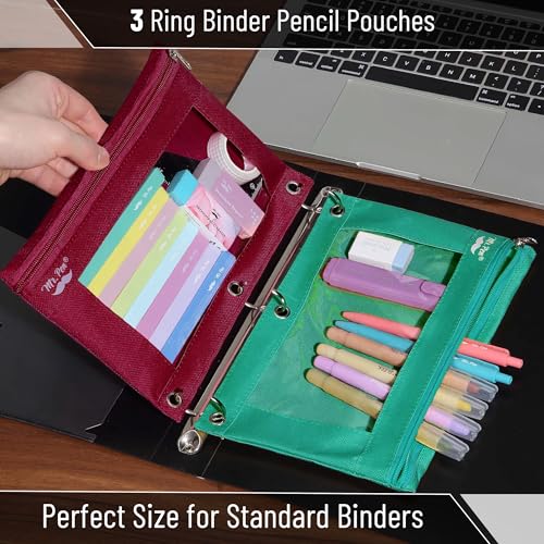 Image of Mr. Pen- Bulk Pencil Pouch for 3 Ring Binder, 36 Pack, Smooth Zipper | Clear Window, Large Capacity Pencil Case with 3 Reinforced Grommets for School, Office, Supplies Storage