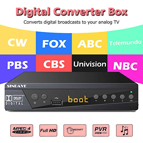 Digital TV Converter Box, HDTV Digital Converter for Analog TV, Sindave HD 1080P TV with Recorder, ATSC HDTV Digital Converter with Tuner, Pause Live (ATSC Tuner)