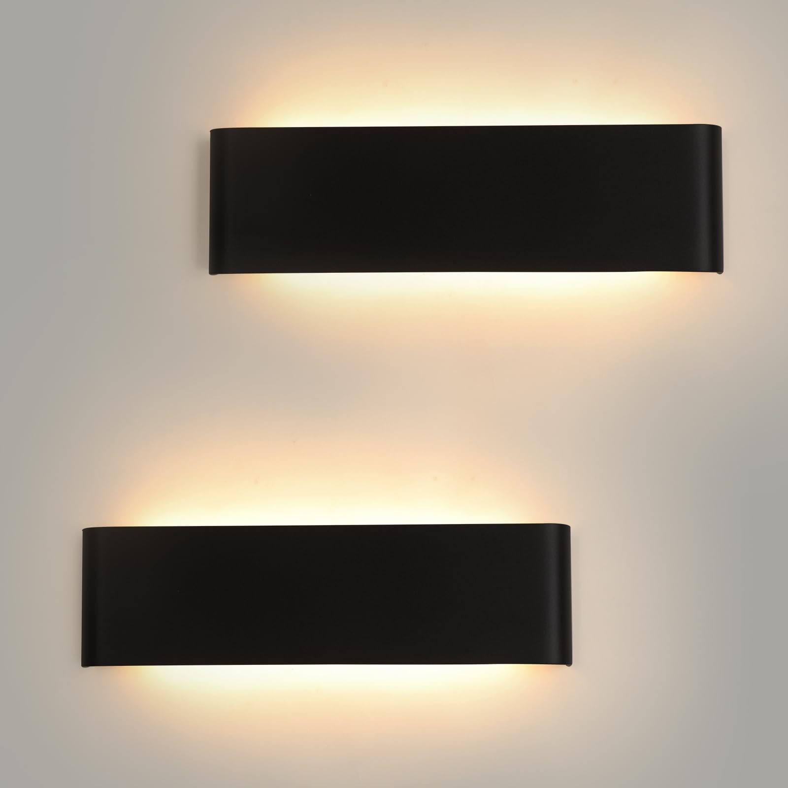 Mille Lucciole 18W Apliques de Pared LED Interior 2160LM Lámpara de Pared 3000K Blanco Cálido Lámpara Moderna de Aluminio 2 Piezas 31CM Negro Para Salon Dormitorio Sala Pasillo Escalera
