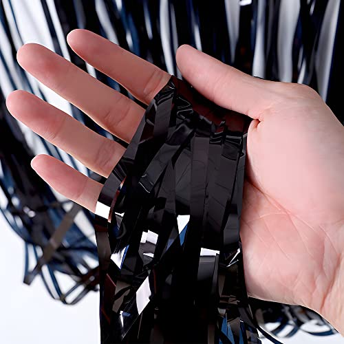 Image of Black Tinsel Backdrop Curtain - GREATRIL Tinsel Curtain Party Backdrop Streamers for Wizard Birthdays /Stranger Theme /Doorway /Halloween Decorations Party - 2 Packs