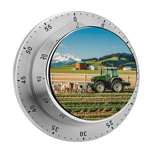 Minuteur de cuisine mécanique magnétique en acier inoxydable 304 70 dB avec alarme puissante Base magnétique sans pile 60 minutes Manuel Tracteur Ferme Lait...