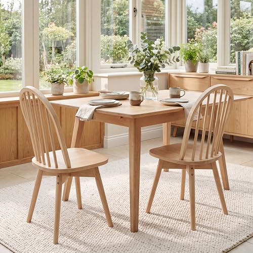 Image of COSTWAY Swivel Windsor Dining Chairs Set of 2, Solid Rubber Wood Armless Kitchen Chair with Tilt Back, Mid-Century Modern Side Chairs for Dining Room, Kitchen, Restaurant (Natural)