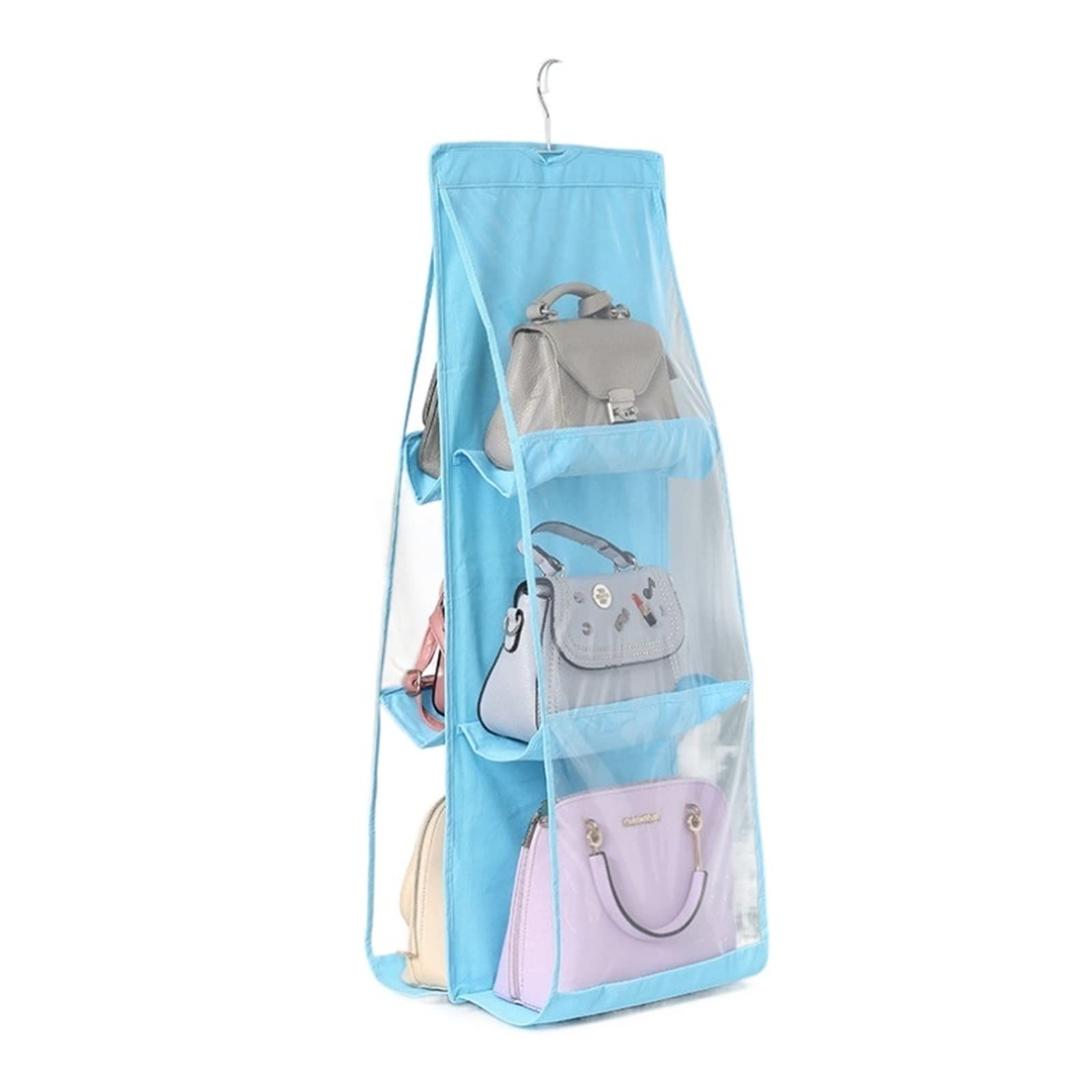 JINGYAN Storage Boxes Hanging Handbag Organizer for Wardrobe Closet Transparent Storage Bag Door Wall Clear Sundry Shoe with Hanger Pouch(SkyBlue)