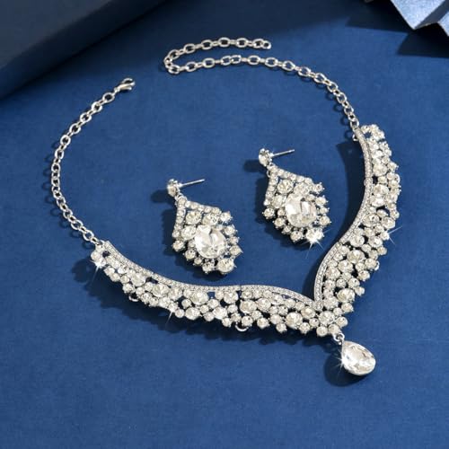 Image of Shning Diva Fashion Stylish Crystal Jewelllery Set for Women | Statement Necklace with Matching Teardrop Earrings | Luxury Elegant Wedding Party Choker Jewelry