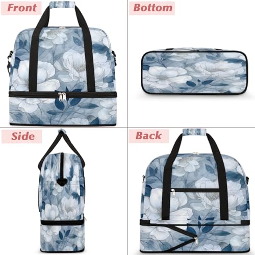 Monochrome Floral Elegance Travel Duffel Bag, Travel Essentials, Gym Bag for Women, Weekender Overnight Bag With Shoes Compartment, Carry On Bags for Airplanes3
