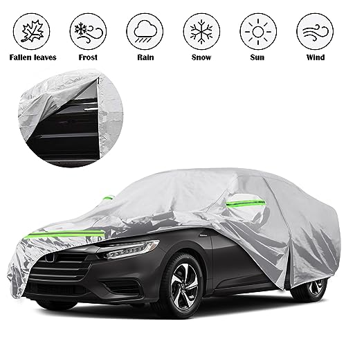 Image of Waterproof Car Cover Custom Fit for 2018-2024 Honda Insight, 6 Layers All Weather Car Covers with Zipper Door & Windproof Bands for Sun Snow Rain Dust Protection, Outdoor Indoor
