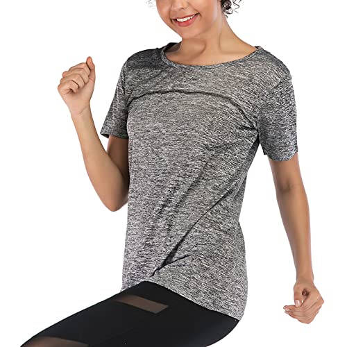 lifcasual Camiseta feminina manga curta para ioga, secagem rápida, corrida, treino, camiseta esporti
