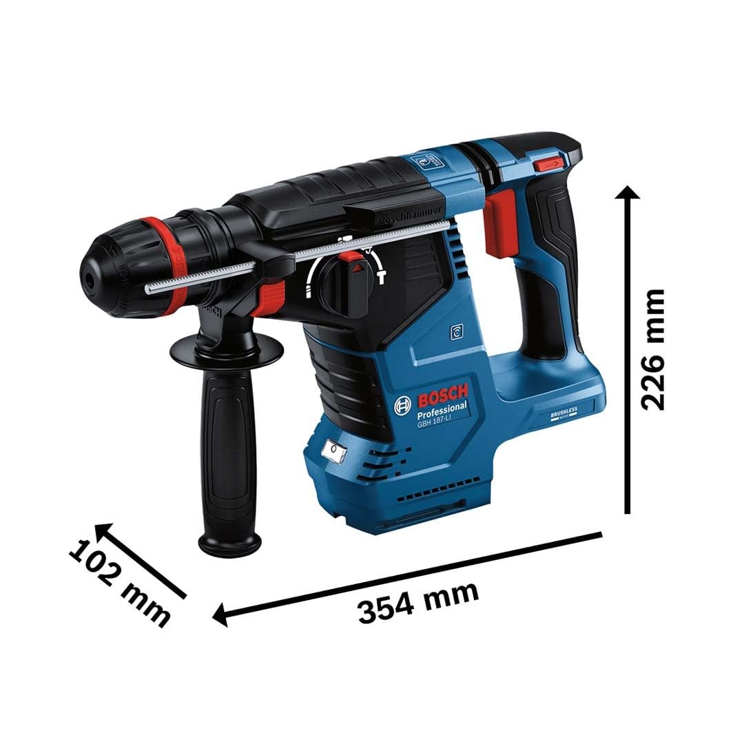 Bosch Professional GBH 187-LI Akülü Kırıcı Delici (18 Volt, SOLO, 2,4 J, Betonda Delme Çapı: 24 mm, One Chuck: farklı aksesuarlar tek mandrenle kullanılabilir) (Akü Dahil Değildir) Mavi