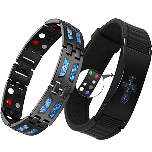 Feraco Magnetic Wristband, Titanium Steel Magnetic Bracelets for Men & Women, Protection Silicone Sport Band with Unique Blue Carbon Fiber