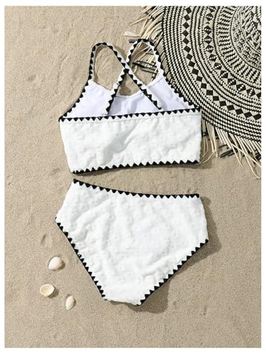 Floerns Girl's 2 Piece Swimsuits Contrast Binding Floral Criss Cross Bathing Suit2