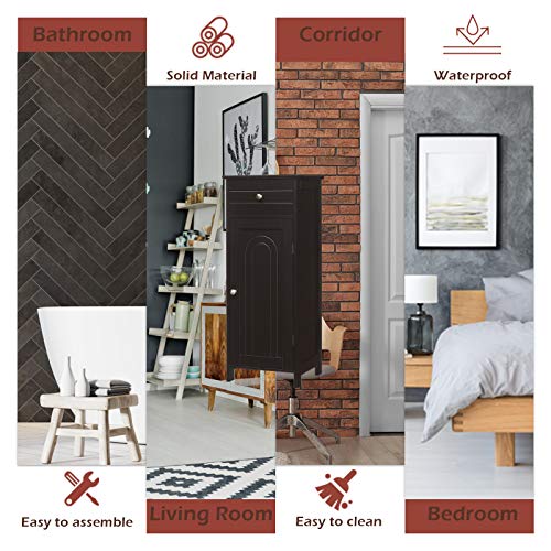 Glacer Floor Storage Cabinet, Multifunctional Freestanding Bathroom Storage Cabinet With Two Adjust Shelves, Ideal For Bathroom, Living Room Or Bedroom, 14 X 12 X 34.5 Inches (Brown) #TOP7
