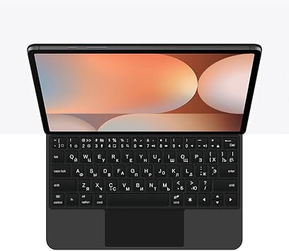 Keyboard Case for Samsung Galaxy Tab S10 FE/S9/S9 FE/S8/S7 11, Easy-Set Magic Floating Cantilever Stand,7 Colors Backlight, Built-in Trackpad,Black,Russian