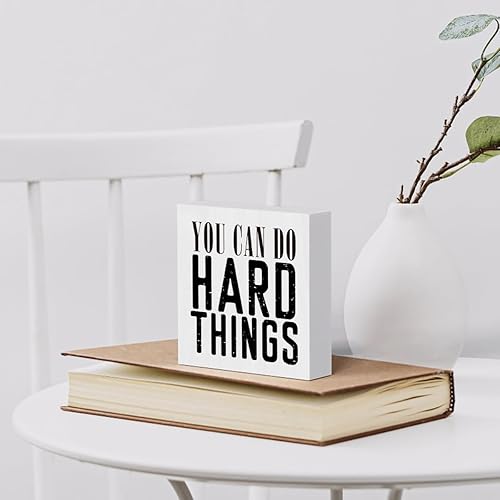 Miniatura 6 de mmiishe Letrero decorativo con texto en inglés "You Can Do Hard Things", caja de madera con cita inspiradora, decoración del hogar, rústico,