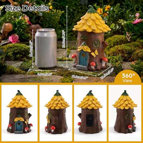 Lavezee Fairy House Outdoor Figurine Lights for Garden Decor, Fairy Garden Houses for Front Porch Patio Backyard Yard Decoration, Birthday Gifts for Mom Women - image 3