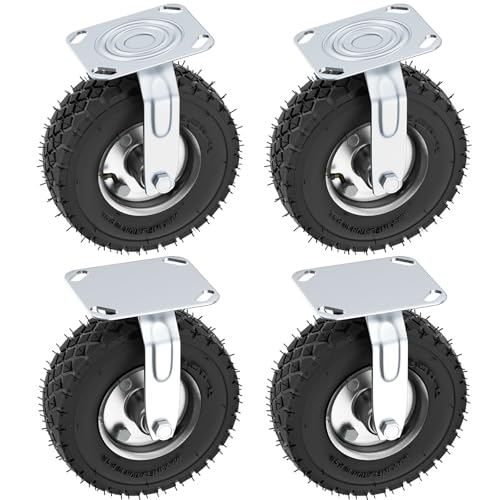 4Pcs Ruedas Industriales Ø200mm - 2 Ruedas Fijas + 2 Ruedas Giratorias - Soporte 200kg - Ruedas Pesados Para Muebles, Carretillas y Uso en Almacenes