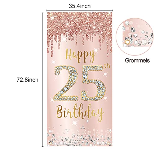 Image of 25th Birthday Door Banner Decorations for Women, Pink Rose Gold Happy 25 Birthday Backdrop Sign Party Supplies, Large 25 Year Old Birthday Poster Door Cover Decor