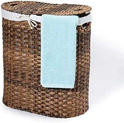 Seville Classics Premium Hand Woven Portable Laundry Bin Basket with Built-in Handles, Household Storage for Clothes, Linens, Sheets, Toys, Mocha Brown, Oval Hamper
