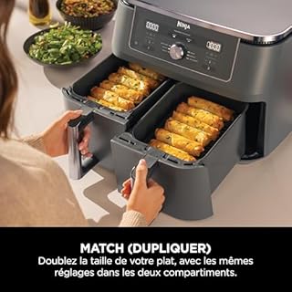 Ninja Air Fryer Dual Zone MAX numérique, Friteuse à air chaud grande capacité, 9,5 L, 6-en-1, Sans huile, Air Fry, Croustillant max, Cuire au four, Rôtir, Déshydrater, Réchauffer, Gris métal DZ400EU