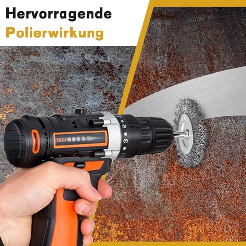 SBGGRL Drahtbürste Für Bohrmaschine mit 6mm Schaft, 9 Stück grob gewellter Karbonstahl-Schleifscheibenaufsatz Akkuschrauber Drahtbürstenaufsatzber für Polier Schleifen Entrosten Entgraten Farbe