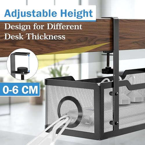 Image of GLUN Adjustable Under Desk Cable Organizer Rack, Screw-Fixed Wire Management Tray for Power Cord, Extension Board & Network Cables, Black Includes 10 Cable Ties & 4 Cable Organizers