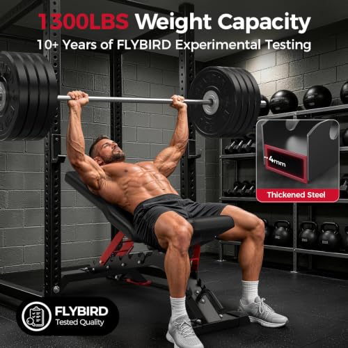Image of FLYBIRD WB7 Weight Bench, 1300LBS Commercial Adjustable Weight Bench, Workout Bench for Home Gym, Flat Incline Bench Press Heavy Duty Bench with 34'' Extra-Long Backrest and Easy-Roll Wheels