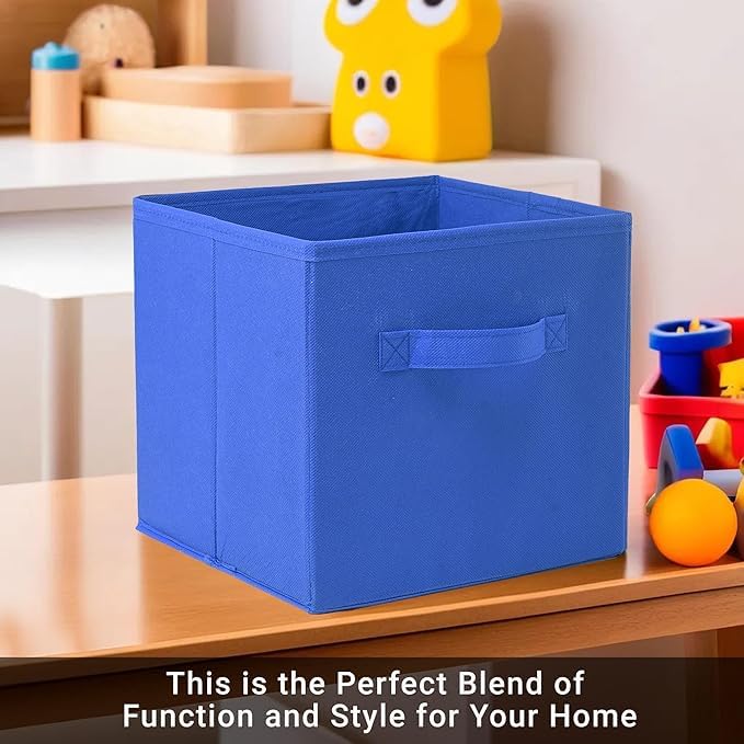 Image of RENVA Fabric Storage Cubes Foldable Storage Bins for Organizing Pantry, Cubbies, Toy Box - Clothes Storage & Closet Organizer (Blue, 1)