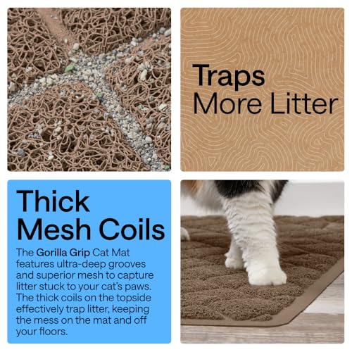 Image of Gorilla Grip Durable Multiple Cat Litter Mat (47x35), XL Jumbo, No Phthalate, Water Resistant, Traps Litter from Box and Cats, Scatter Control, Mats Soft on Kitty Paws (Brown), 1 Count, Plastic