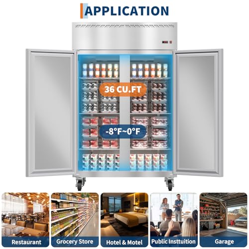 Image of PeakPursuit 48 inch W Commercial Freezer -8F~0F,Reach-in 36 Cu.ft 2 Door Stainless Steel Commercial Refrigerator Fan Cooling,6 Adjustable Shelves, Auto Defrost,for Restaurant,Bar,Kitchen,Shop