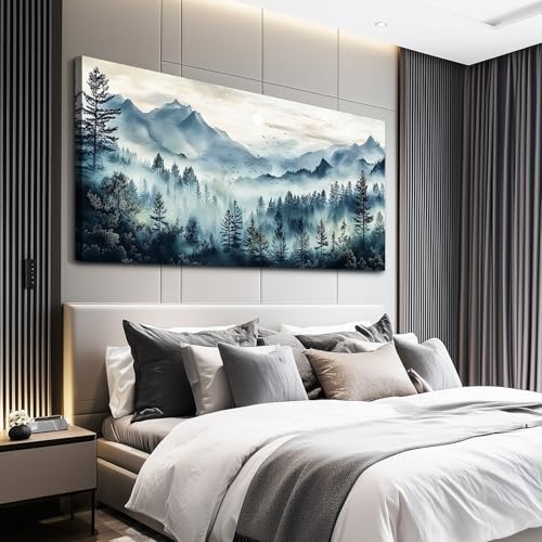 Large Wall Decor for Living Room Canvas Wall Art for Office Wall Decorations for Bedroom Foggy Forest Painting Artwork Room Home Decor 24x48 in