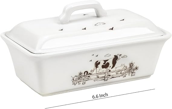 Ceramic Butter Dish with Lid Butter Keeper Butter Plate Tray for Kitchen Countertop, Farm Animals Cow Pig and Rooster Pattern Butter Crock Keeper Saver