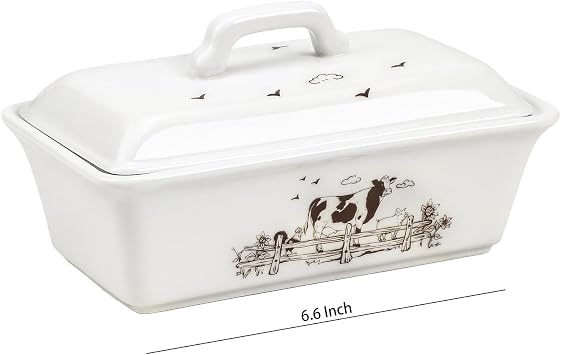 Ceramic Butter Dish with Lid Butter Keeper Butter Plate Tray for Kitchen Countertop, Farm Animals Cow Pig and Rooster Pattern Butter Crock Keeper Saver