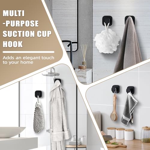 Image of Suction Cup Hooks for Shower - Resuable Bathroom Hooks for Towels, Robes & Loofah - No-Drill Mounting on Kitchen,Walls,Metal,Glass,Mirrors,Tile & Smooth Non-Porous Surfaces (4, Matte Black)