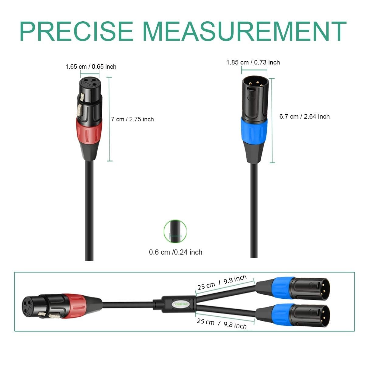 Splitter XLR, 1 femmina a doppio maschio, cavo adattatore audio bilanciato per microfono 0,5 m