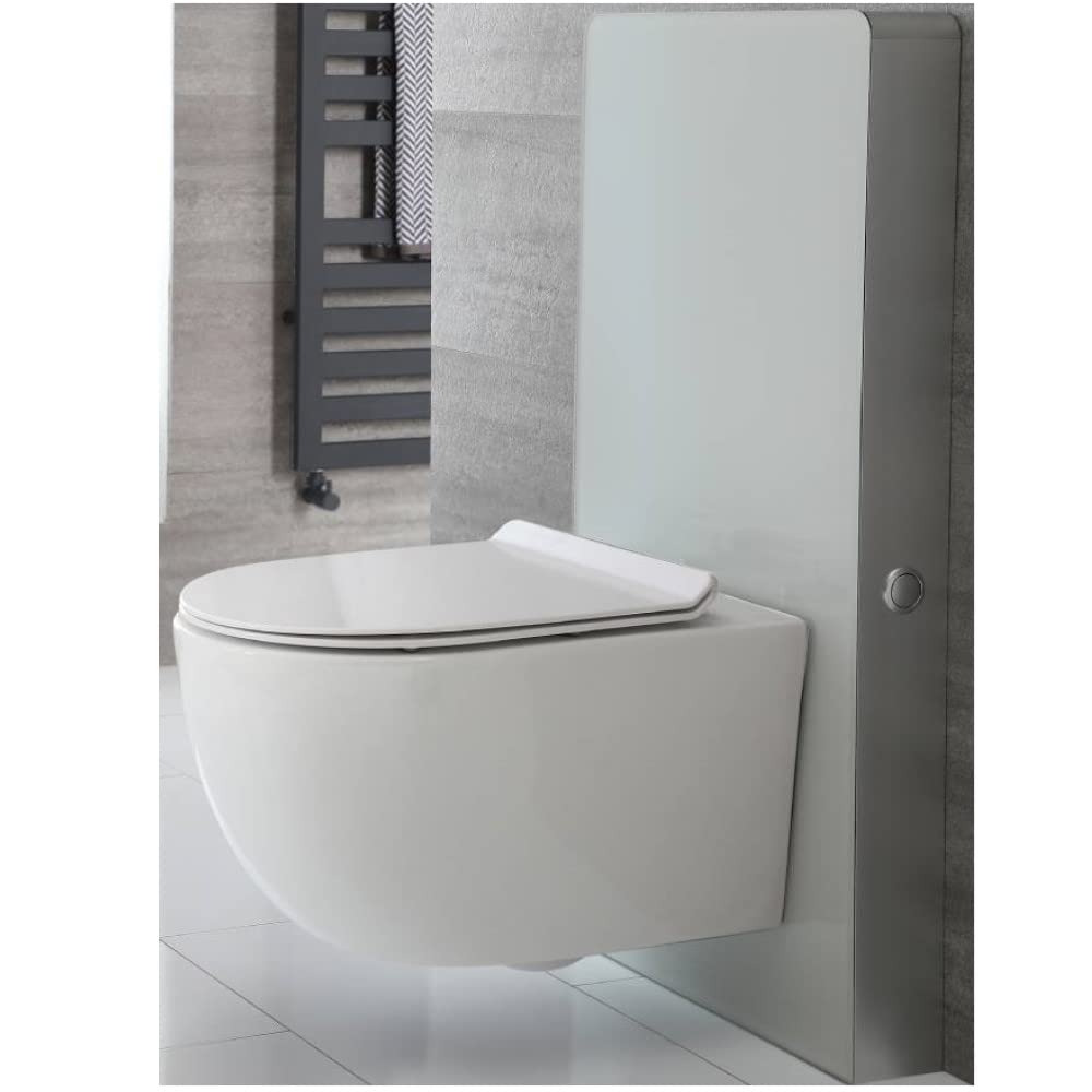 Milano White Arca 483Mm Bathroom Toilet Wc Unit Wall Hung Rimless Pan And Soft Close Seat