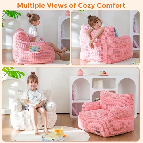 Image of MAXYOYO Kids Bean Bag Chair, Comfy Bean Bag Sofa with Filler | Bean Bag Chair for Boys and Girls, Lazy Sofa with Pocket Floor Chair for Gaming, Reading, Pink