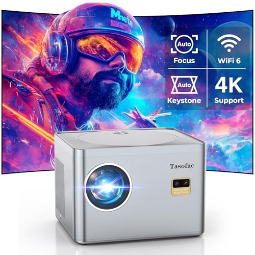 Projektor 4K【Automatisk Fokus och 6D/4P Korrigering】28000 Lumen, Portabel WiFi Bluetooth Projector, FHD 1080P Native, 25% Zoom, Ideal för Hemmabiovisning, Kompatibel med TV Stick, PC, HDMI och USB