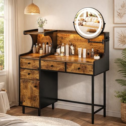 Catálogo para Comprar On-line Tocador Walmart para comprar hoy. 47 Uzelia Mesa de Maquillaje Vanity con Espejo Plegable con Luz LED 3 Temperaturas de Color, Vanity Tocador para Recámara con 5 Cajones, Tocador Grande con Espejo, Mueble Escritorio...
