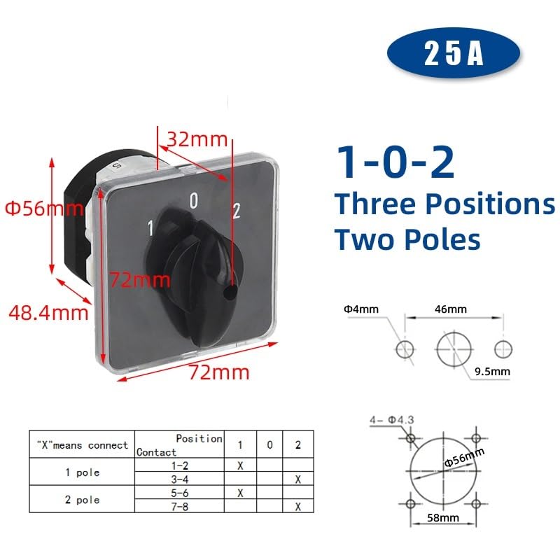 Interrupteur de commutation électrique YMZ12-25A 01-25A 2P, interrupteur de commande de puissance, bouton rotatif marche-arrêt LW31