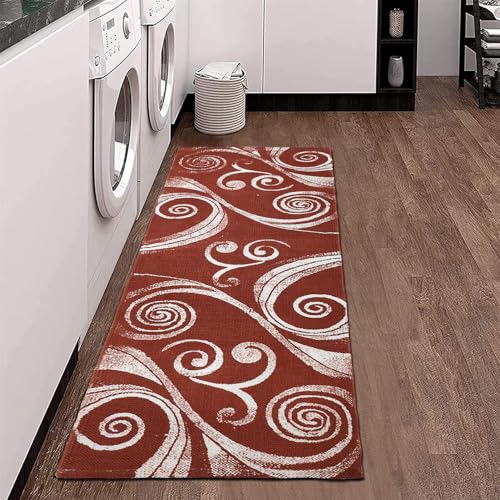 Image of SAGON 2x5 Ft Printed Runner Carpet - Cotton Bedside Rug for Bedroom & Living Room (Vine Floral)