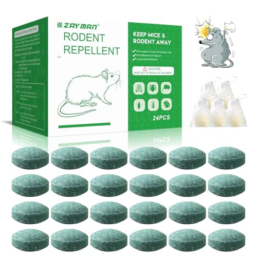 24PCS Mouse Rodent Repellent, Natural Mouse Repellent Peppermint Oil for Mice, Rats, Squirrels, Spiders and Pests, Keeps Pests Away Effectively from Garden & Home, Indoor & Outdoor Use