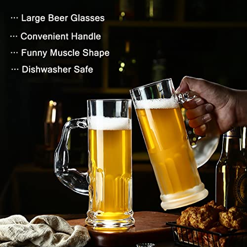 Heavy Beer Mugs 20oz Glass Mugs With Handle, Beer Glasses For Freezer, Beer Drinking Glasses, Funny Shape Stein For Bar, Alcohol, Beverages (Large) - Image 4