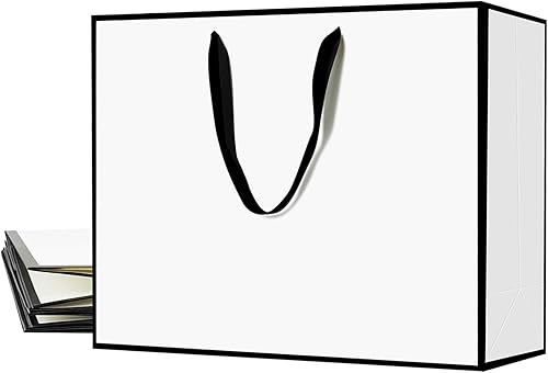 Miniatura 8 de Xloey Bolsas de regalo blancas y negras, 6 bolsas de regalo grandes de 17 x 5.5 x 12.6 pulgadas con asas, bolsas de compras de papel kraft con asas