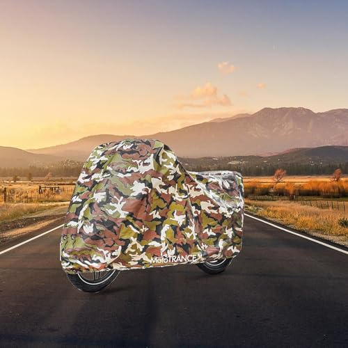 Image of Mototrance All Weather Protection Two Wheeler Cover for All Activa, Scooter, Scooty & Bikes Upto 150CC | Anti Dust, 100% Waterproof, Heat Resistant, Mirror Pocket Bike Body Cover | Arid Jungle Green