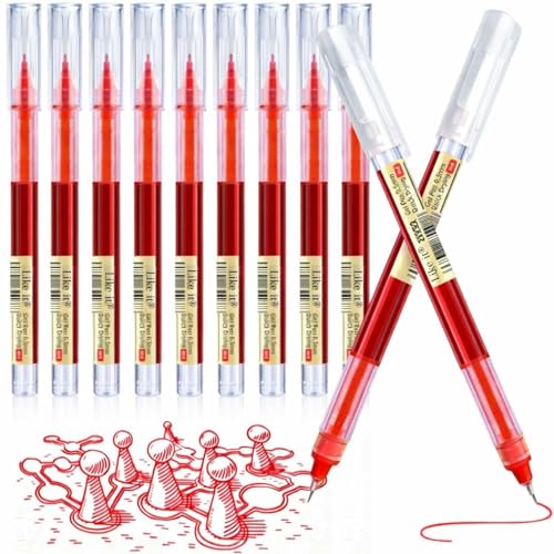 Image of like it Red 0.5mm Roller Pen Color ink Straight Liquid Rollerball Gel Pen for School Office Stationery Pack of 12 (Red)