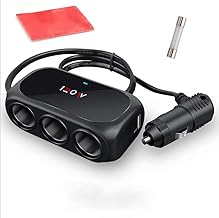 Cigarette Lighter Socket, 3-Way USB Car Charger, Divider, 5V/3.1A, Rapid Charging, Car Charger, 2 USB Ports, Max 80W, Fuse 12V/24V Compatible, Electrical, Extension Cord, 25.6 inches (65 cm), Car