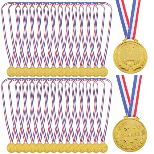 Gemoioio 30Pcs Gold Medals for Kids Plastic Medals for Awards 1.38 Inch Small Trophy and Winner Award Medal for Sports Competition Talent Show Game Favors