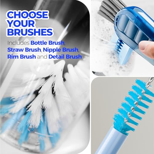 Image of Holikme 6 Pack Brush Set, 14 inch Long Handle Stainless Steel Cleaner, 3 Straw Brushes, 4-in-1 Cleaning Brush for Water and Baby Bottles Straws, Aqua