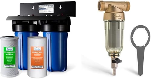 iSpring WGB21B Sistema de filtración de agua de 2 etapas para toda la casa y WSP50 WSP-50 WSP-50 - Filtro de agua reutilizable para toda la casa de