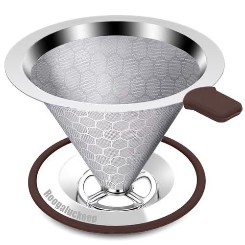 Image of Roogaluckeep Pour Over Coffee Dripper, Stainless Steel Coffee Filter, Paperless Reusable Coffee Filter, Metal 600 Mesh Strainer Coffee Maker Single Cup Brewer 1-2 Cup